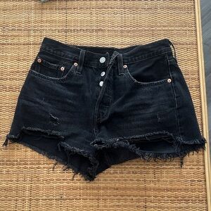 Levi's Black Distressed High-Rise Denim Shorts